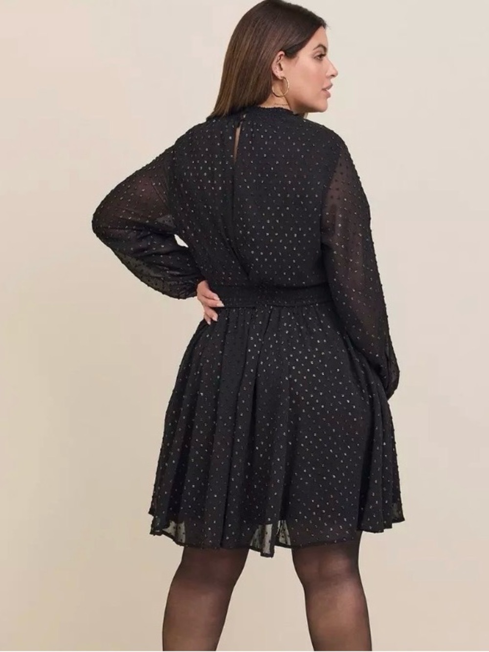 Torrid Plus Size Mini Clip Dot Blouson Sleeve Black Dress Whimseygoth Boho